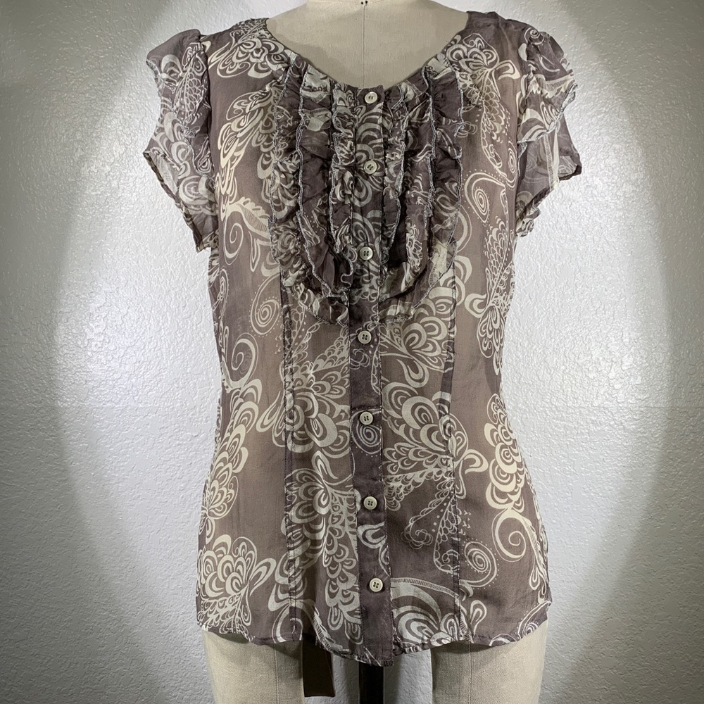 NWT 4LNL Johnny Was Silk Button Up Blouse Sz S